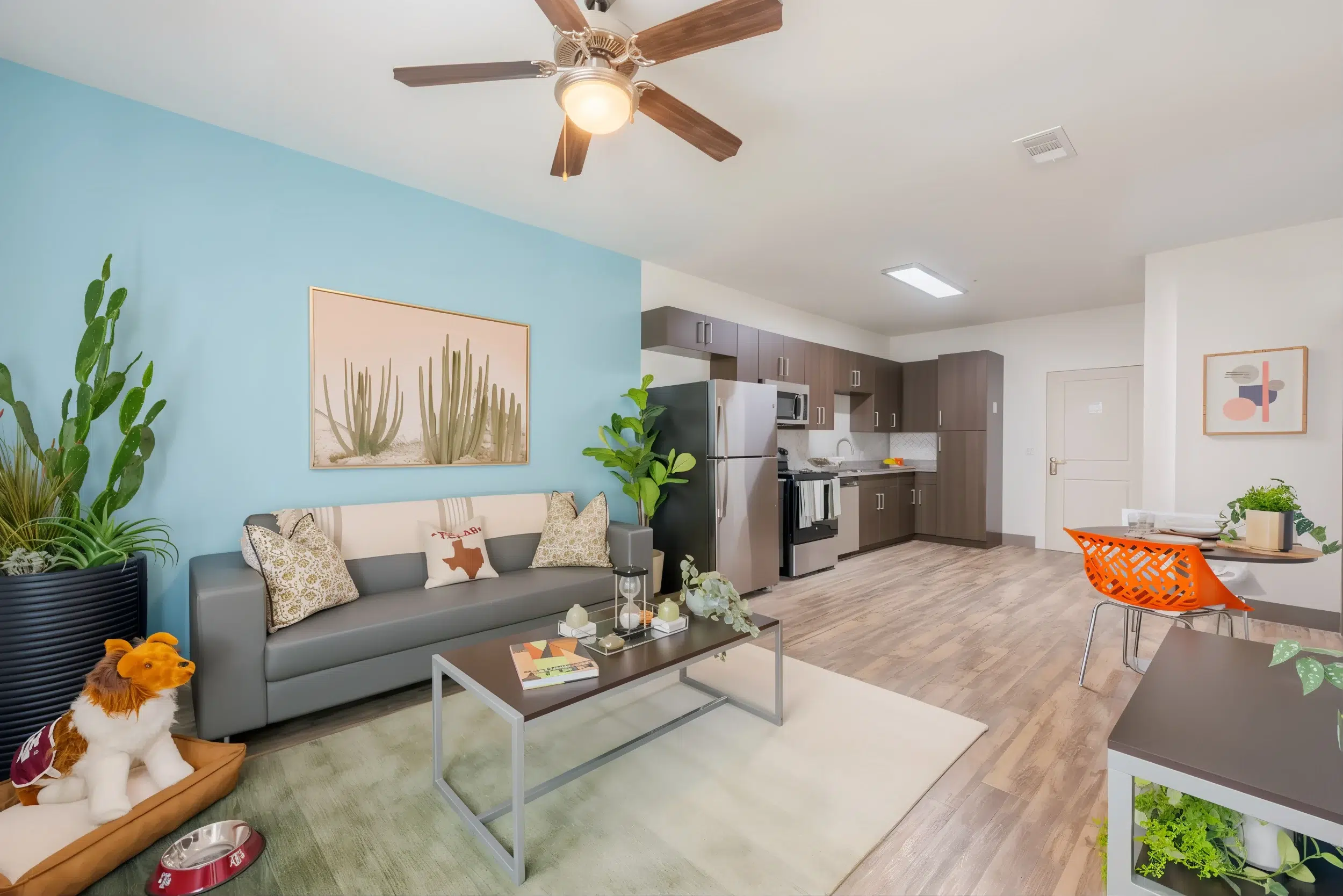 fully furnished living room and kitchen holleman crossing apartments near texas am 1